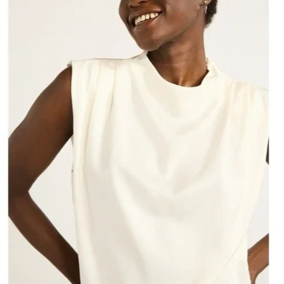 Scoop Womens Sleeveless Mock Neck Pleated Shoulder Blouse Whisper White Size XS - Picture 4 of 7
